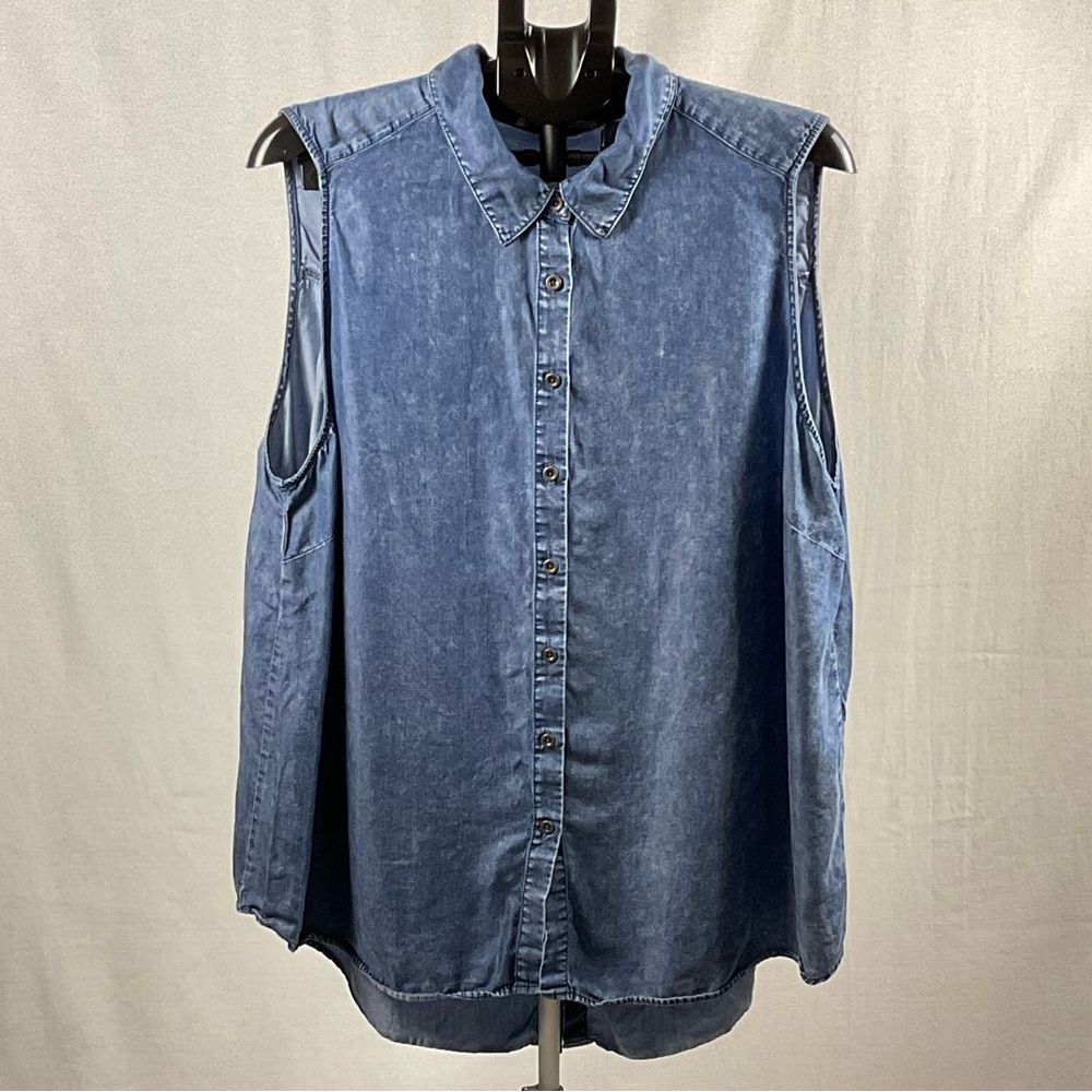 Jane and Delancey Sleeveless Denim Blue Button-Down Shirt